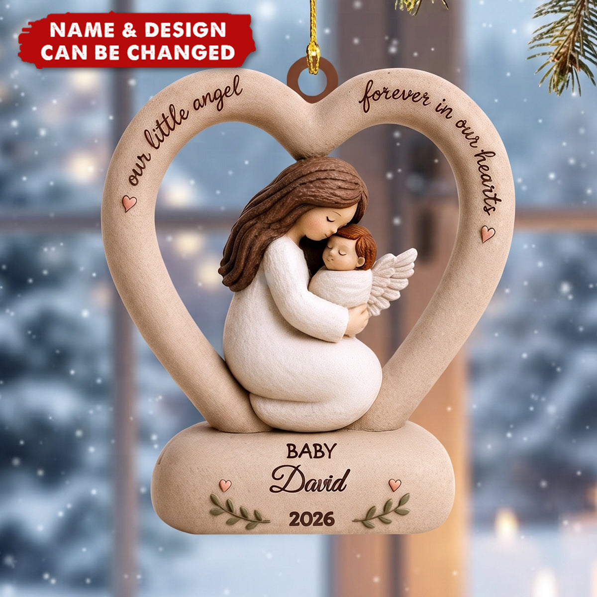 Our Little Angel Forever In Our Hearts - Personalized Wooden Ornament