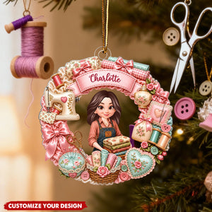 Sewing Things Wreath - Personalized Acrylic Ornament