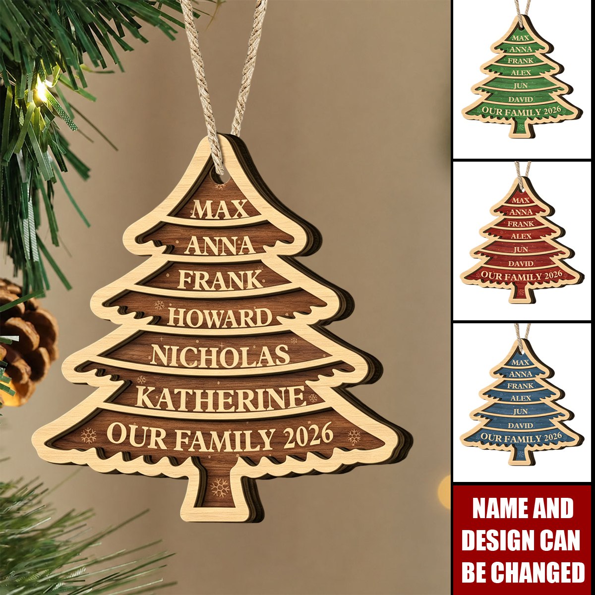 Family Tree 2026 - Personalized Wooden Ornament