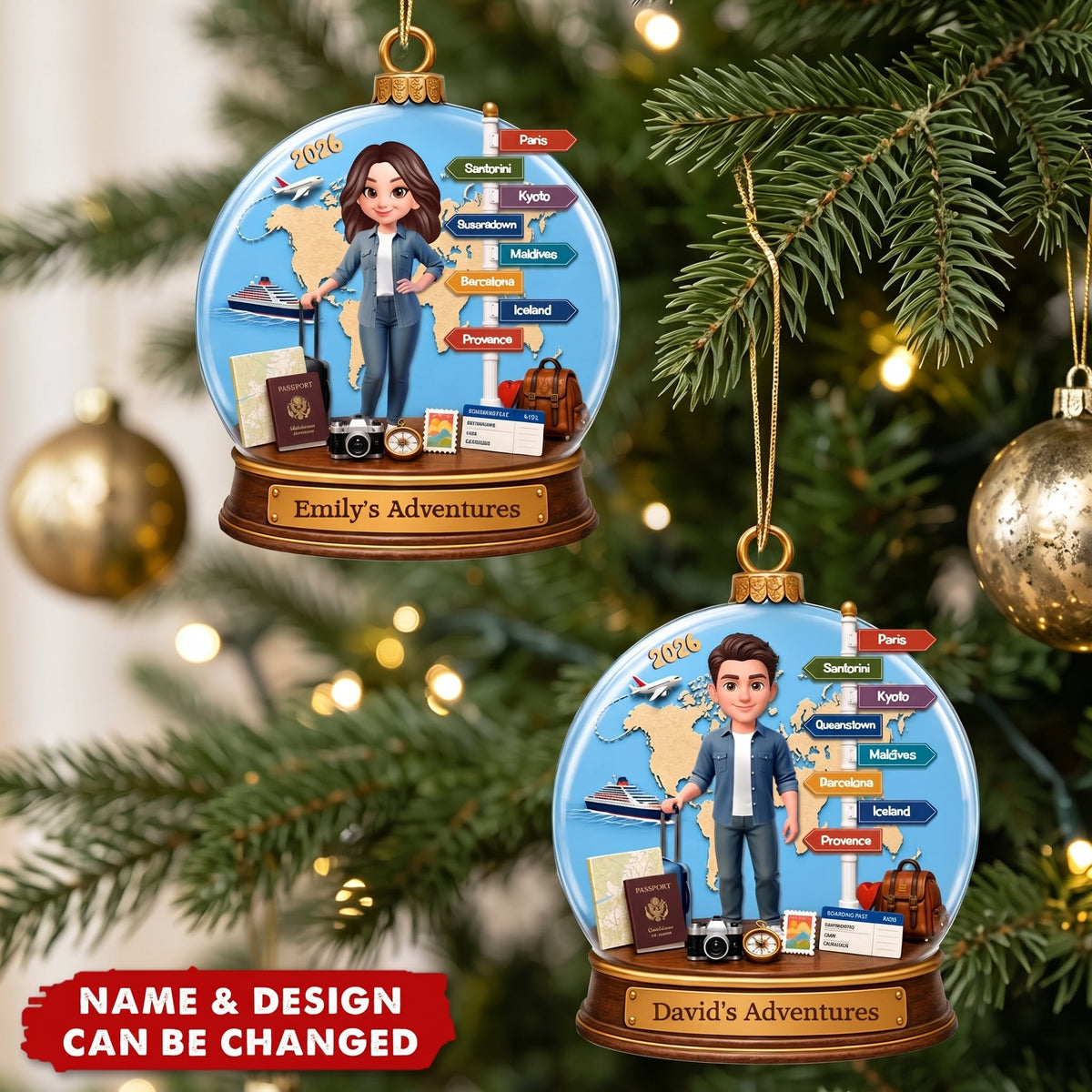 Traveling Destination Travel Adventure  - Personalized Acrylic Christmas  Ornament
