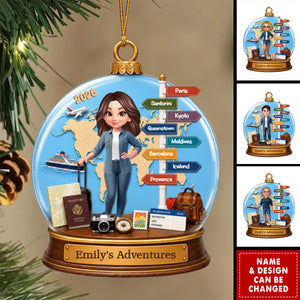Traveling Destination Travel Adventure  - Personalized Acrylic Christmas  Ornament