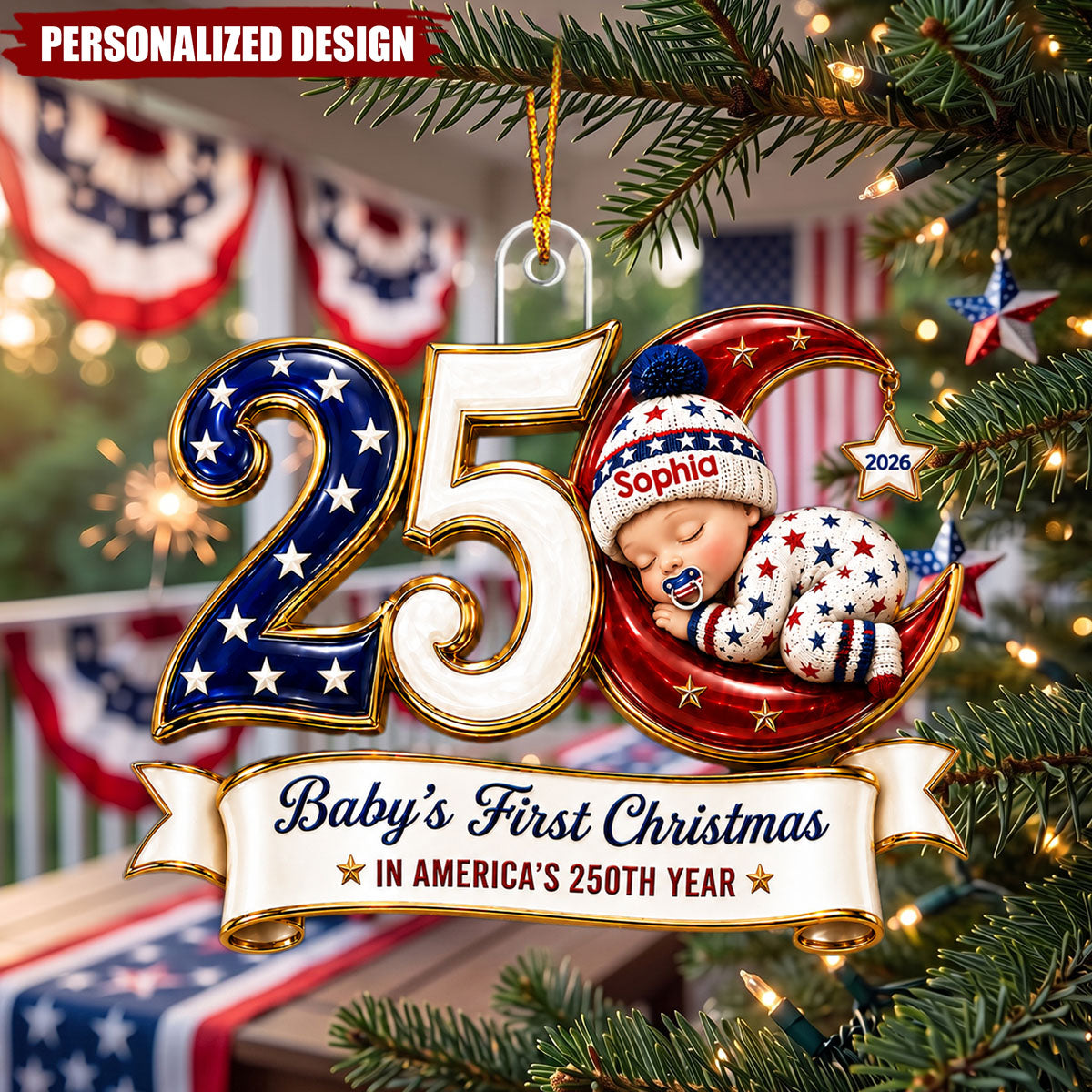 Baby’s First Christmas 2026 - Personalized 250 Years of America Acrylic Ornament