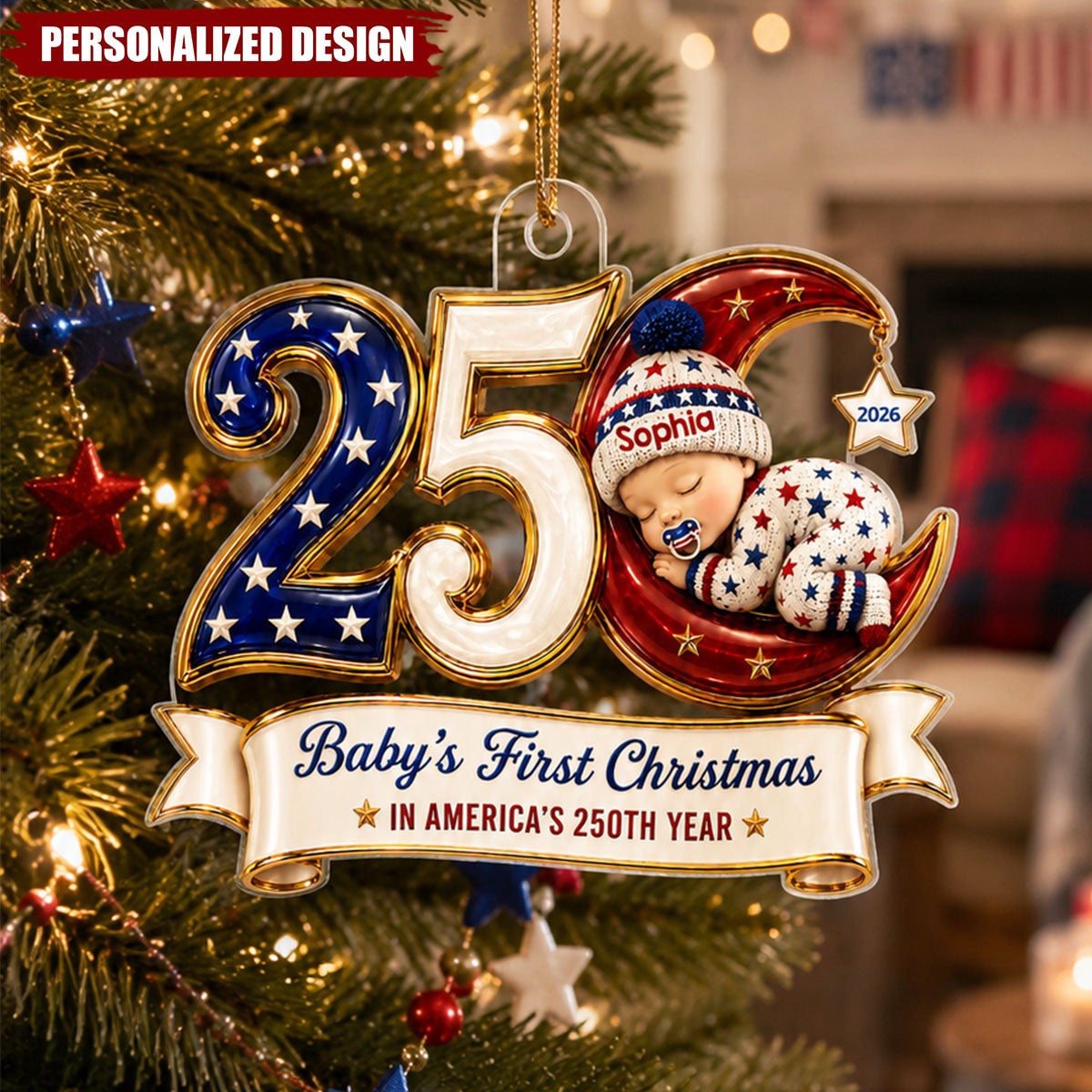 Baby’s First Christmas 2026 - Personalized 250 Years of America Acrylic Ornament