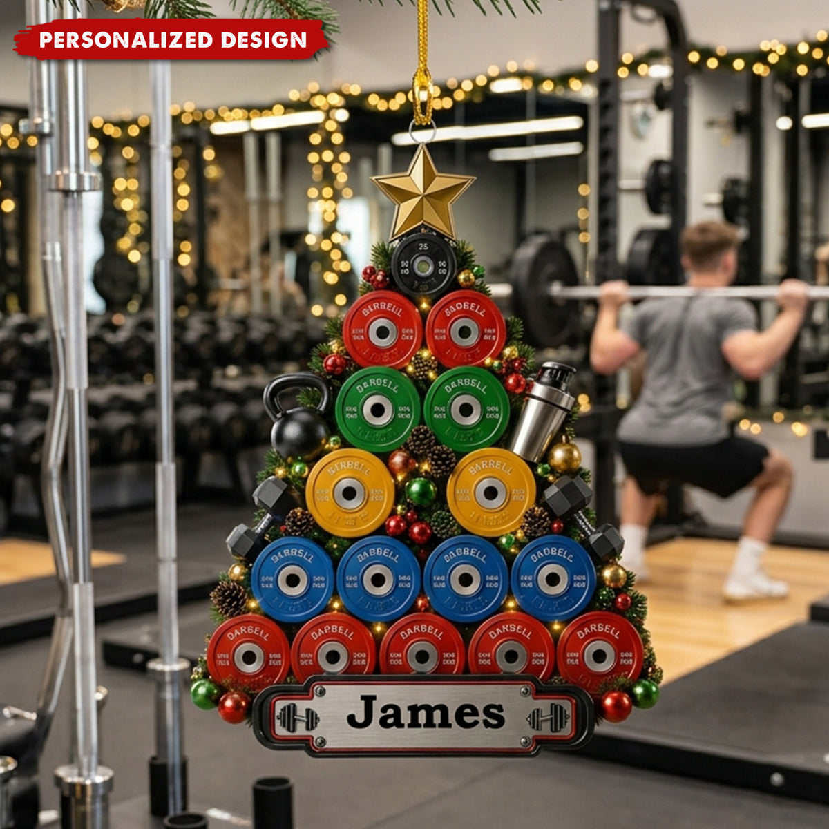 Personalized Weightlifting Christmas Ornaments, Custom Name-Printed Gym Ornaments