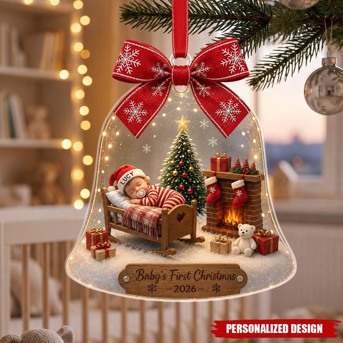Personalized Acrylic Ornament, Baby's First Christmas Bell Gift