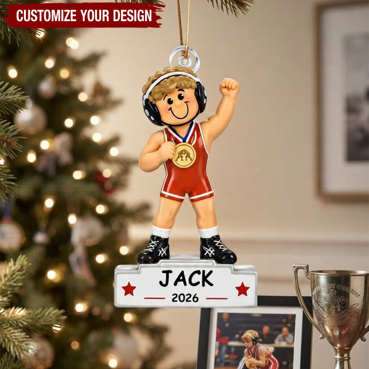 Wrestling Boy Champion - Personalized Acrylic Ornament
