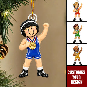 Wrestling Boy Champion - Personalized Acrylic Ornament
