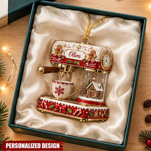 Personalized Espresso Machine Ornament, Custom Name Christmas Coffee Ornament