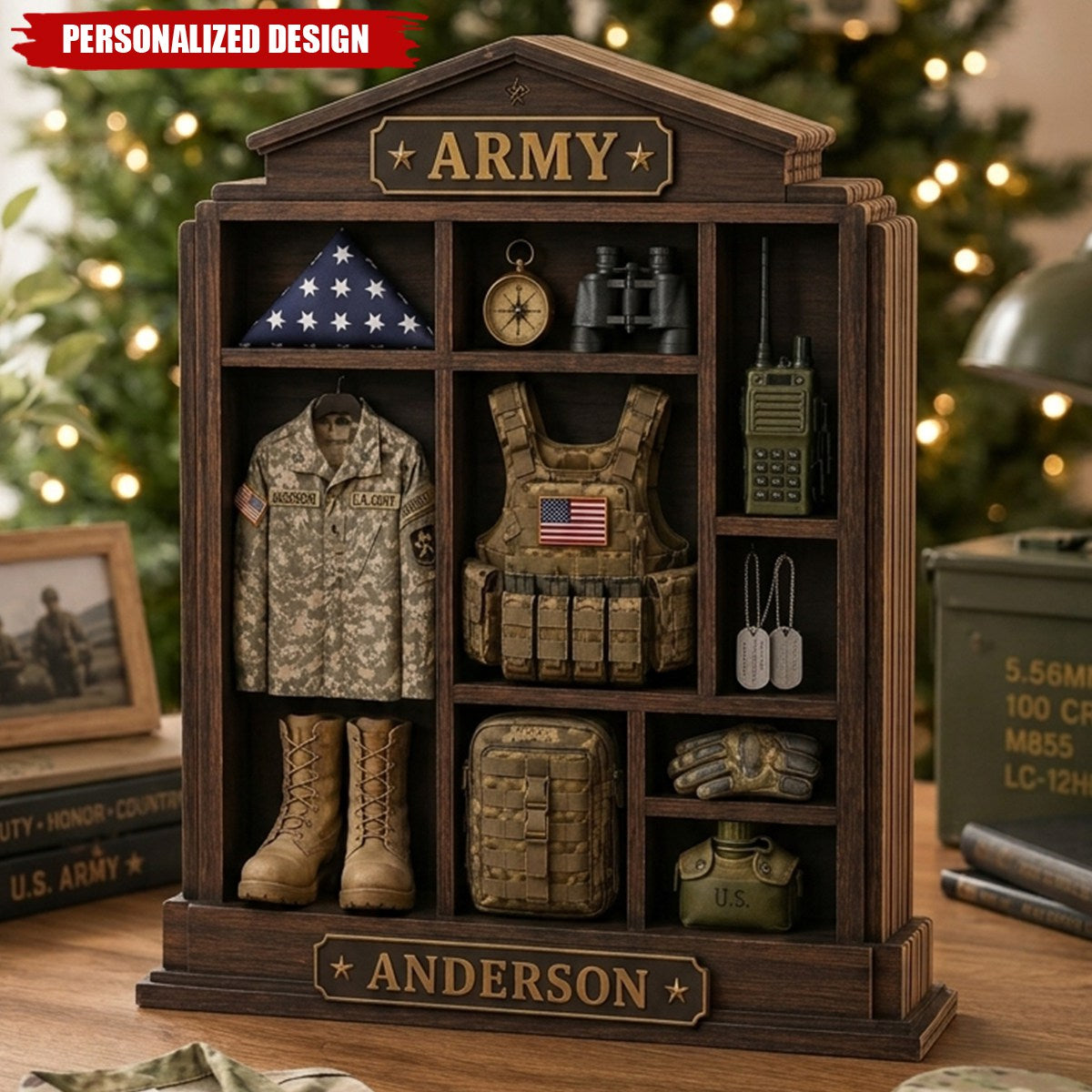 Personalized Army Wooden Block, Custom US Army Uniform Plaque