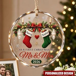 Personalized First Christmas Circle Glass Ornament - Custom Anniversary Gifts