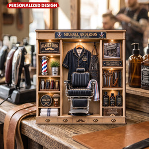 Personalized Barber Shop Wooden Block, Custom Barber Shadow Box