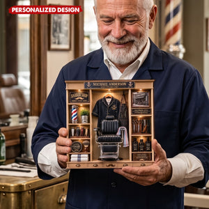 Personalized Barber Shop Wooden Block, Custom Barber Shadow Box