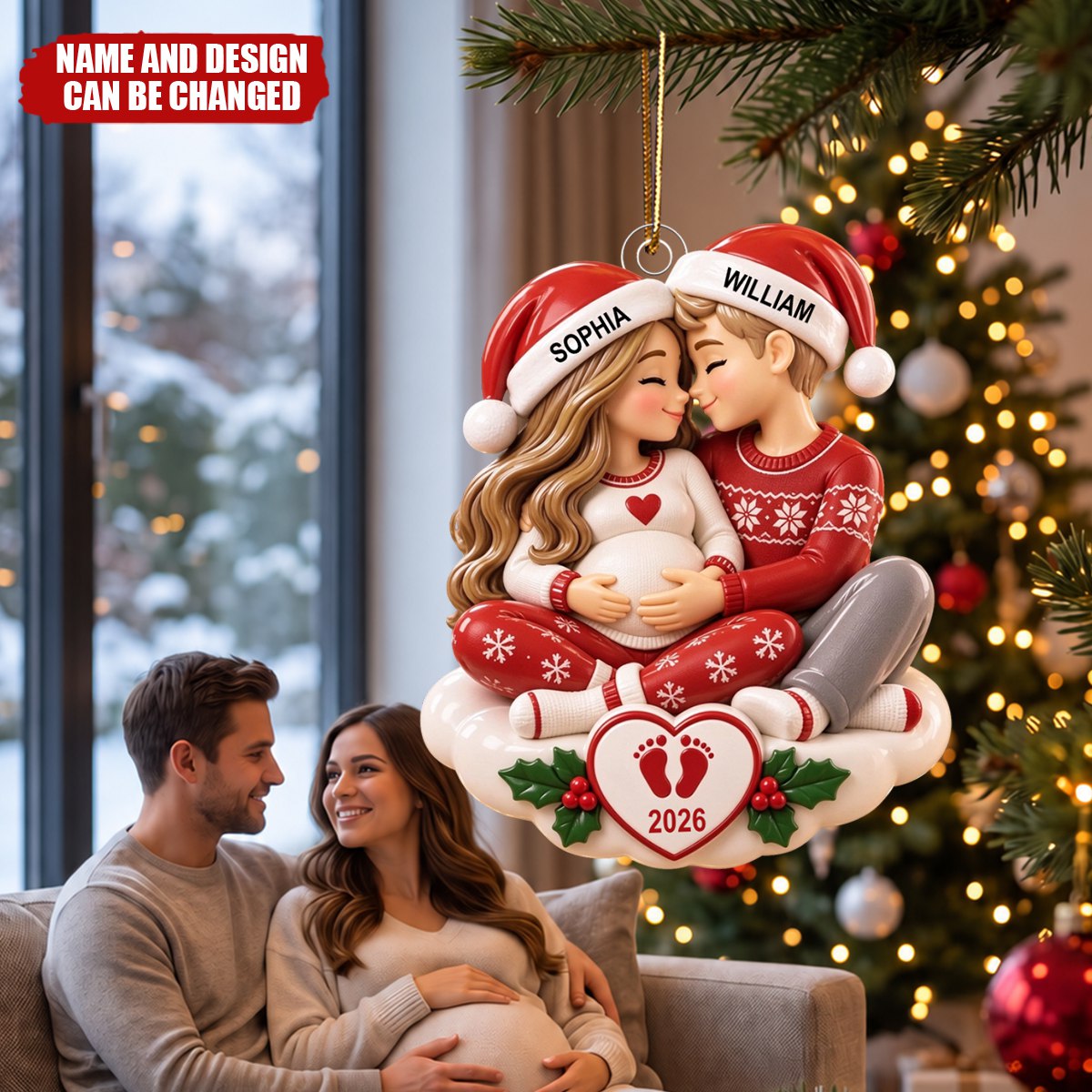 Personalized Pregnancy Christmas Ornaments, Acrylic Decorations With Custom Names