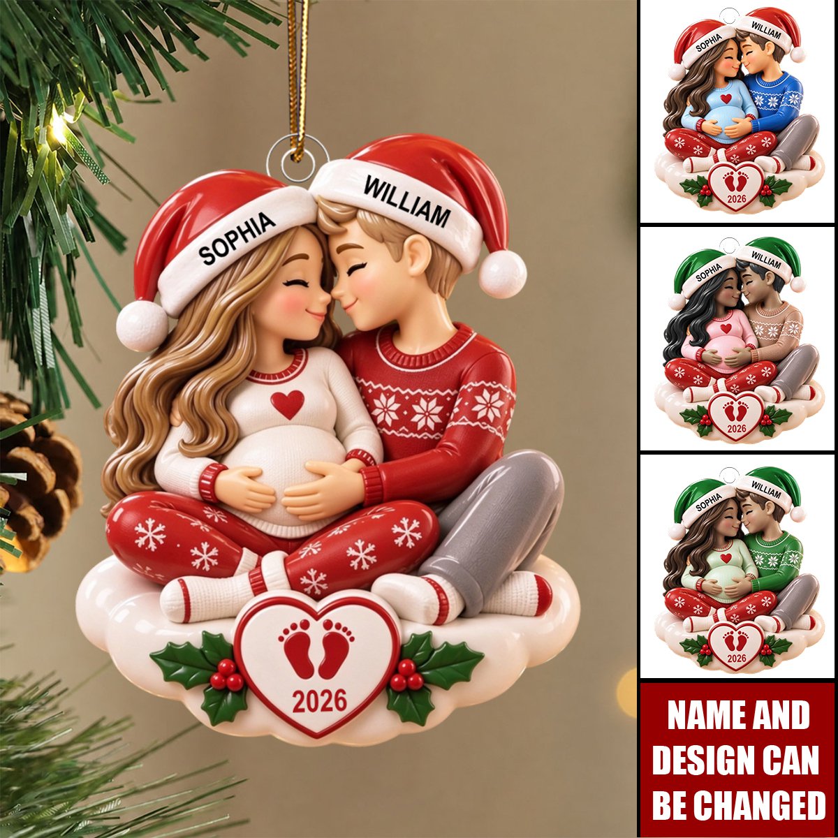 Personalized Pregnancy Christmas Ornaments, Acrylic Decorations With Custom Names