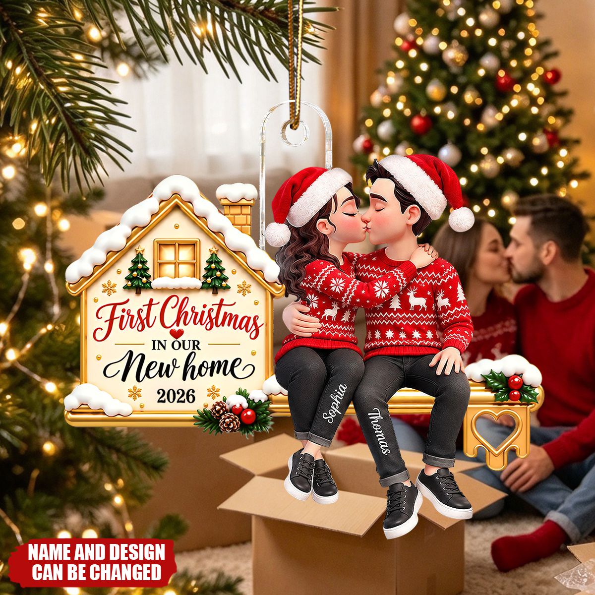 First Christmas In Our New Home Couple Kissing - Personalized Acrylic Ornament