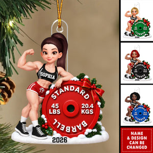 Gym Fitness Workout Weightlifting Body Building Man Woman Barbell - Personalized Acrylic Ornament