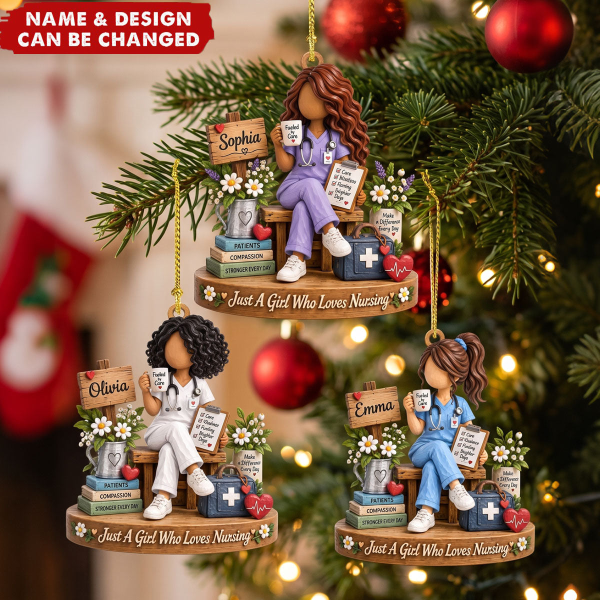 Personalized Nurse Ornament, Custom Name Christmas Tree Ornament