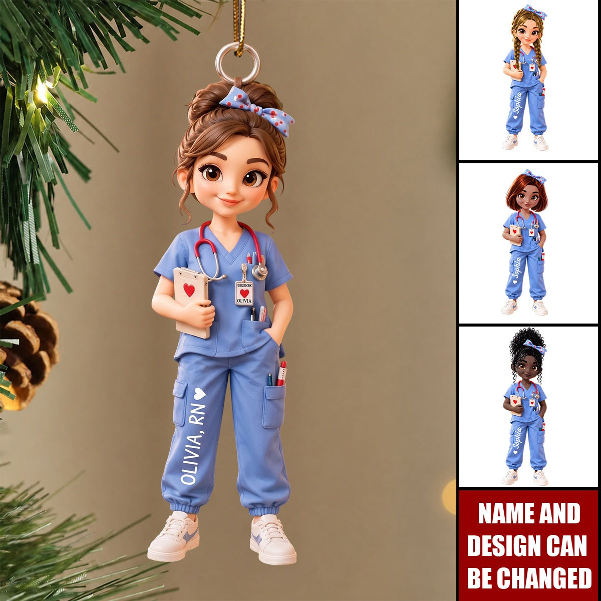 Personalized Nurse Ornament, Custom RN Christmas Gift For Her