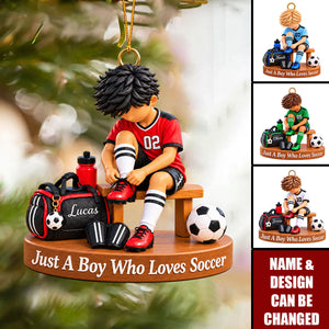 Personalized Soccer Player Christmas Ornament, Just A Boy Who Loves Soccer