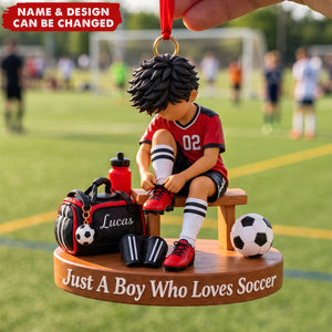 Personalized Soccer Player Christmas Ornament, Just A Boy Who Loves Soccer