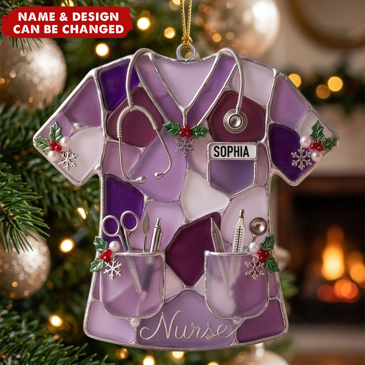 Sea Glass-Style Nurse Scrub Christmas Ornament - Personalized Christmas Gift For Nurse