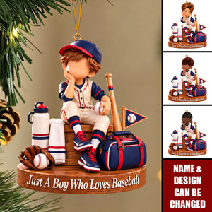 Baseball Boy Ornament, Baseball Player Gift For Grandson