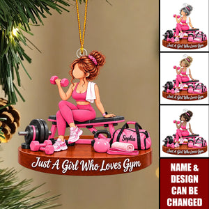 Personalized Just A Girl Who Loves Gym Christmas Ornament - Custom Name Gym Girl Ornament
