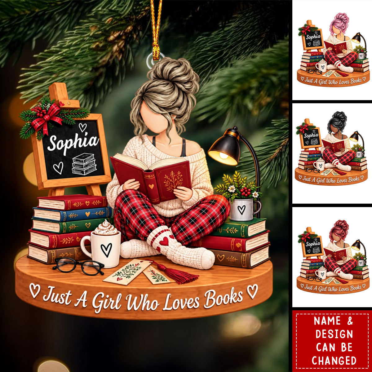 Book Lover Christmas Ornament, Personalized Reader Gift