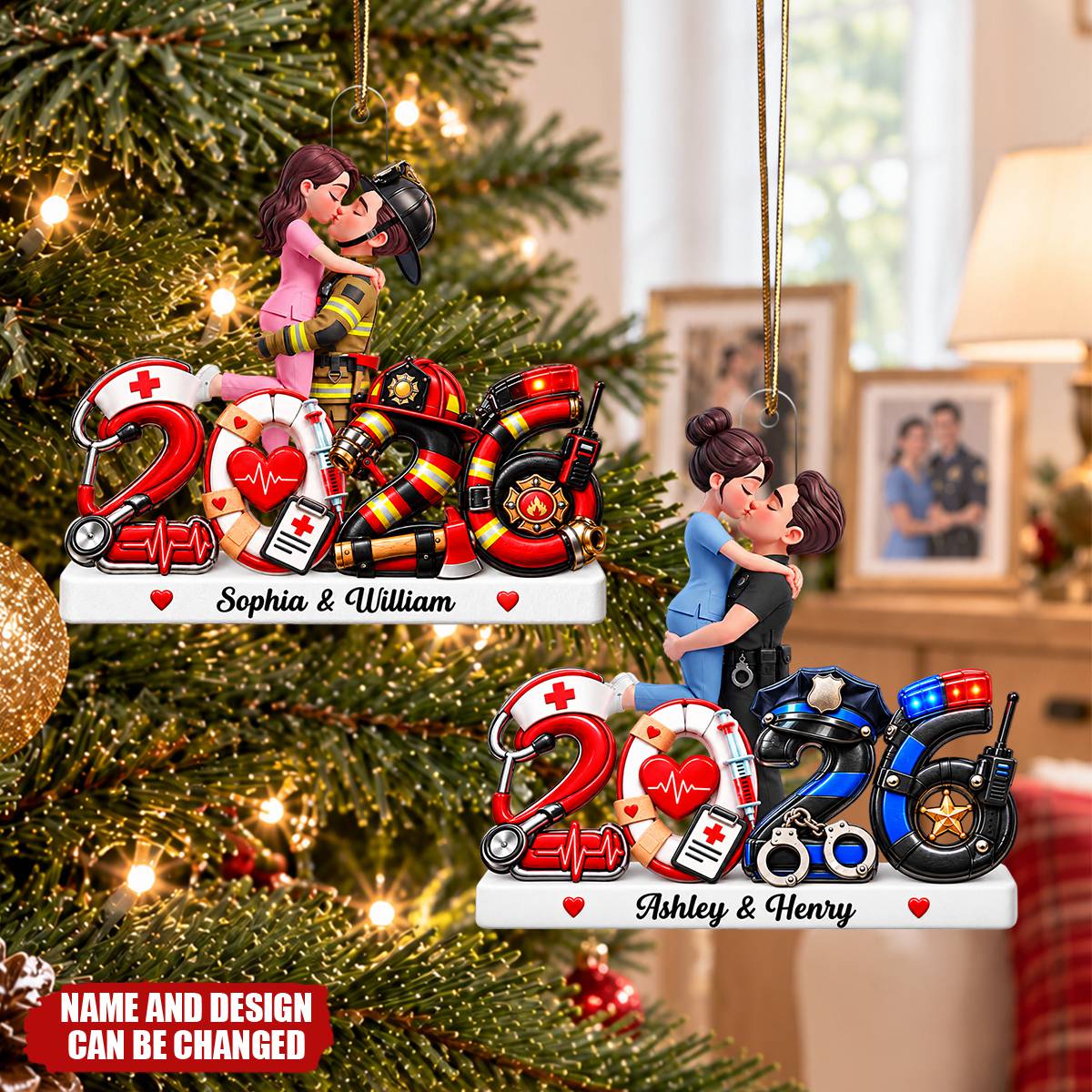 Hero Police Firefighter Nurse Military Couple - Personalized Acrylic Ornament