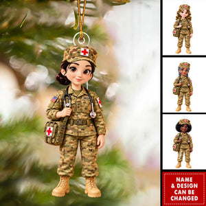 Personalized Army Medic Ornament, Custom Female Combat Medic Christmas Gift