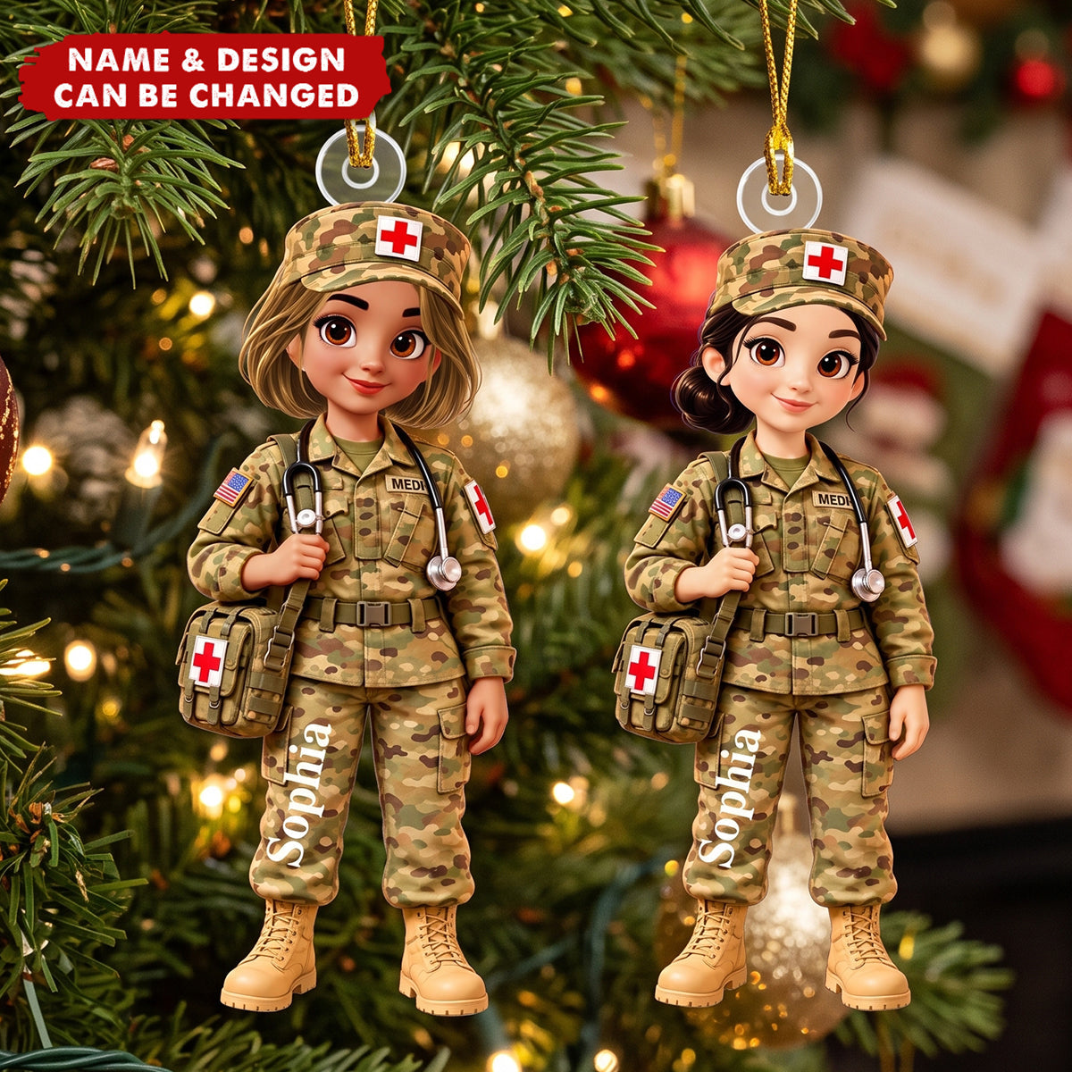 Personalized Army Medic Ornament, Custom Female Combat Medic Christmas Gift