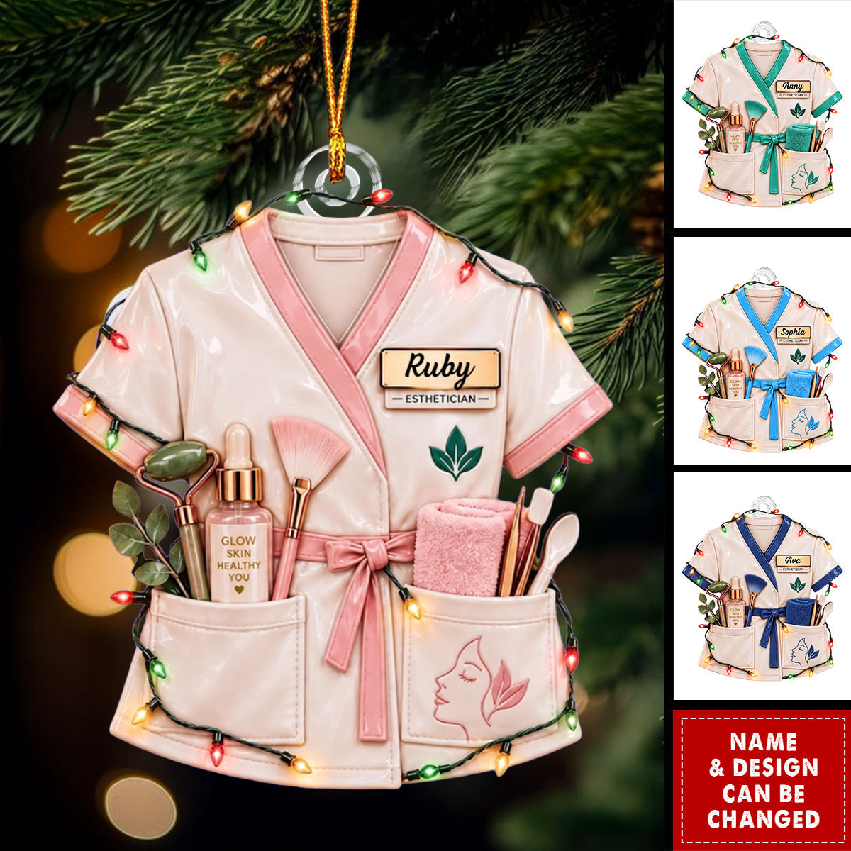 Custom Esthetician Beauty Christmas Ornament, Personalized Name Skincare Gift