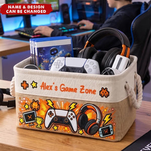 Gaming Basket For Son, Daughter Custom With Name - Personalized Storage Basket