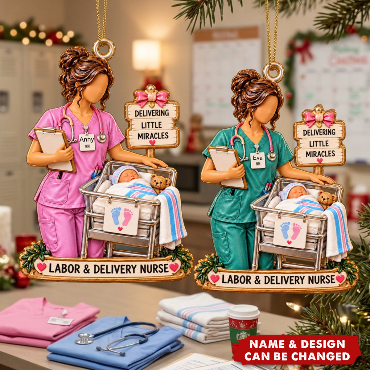 Personalized Labor And Delivery Nurse Christmas Ornament, Custom Name RN Keepsake