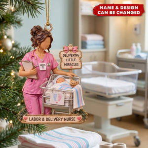 Personalized Labor And Delivery Nurse Christmas Ornament, Custom Name RN Keepsake