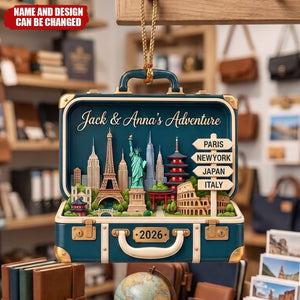 Custom Travel Adventure Suitcase - Personalized Acrylic Ornament