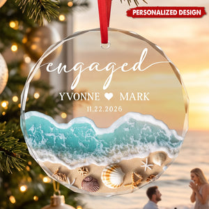 Personalized Beach Engaged Ornament , Engagement Gift, First Christmas Engaged Gift