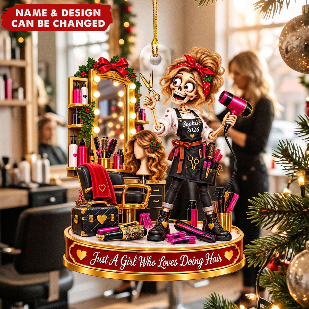 Personalized Skeleton Hairstylist Ornament: Custom Hairdresser Apron