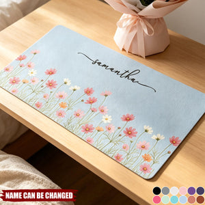 Custom Birth Flower & Name For Her, Coworkers, Friends, Teacher - Personalized Desk Mat