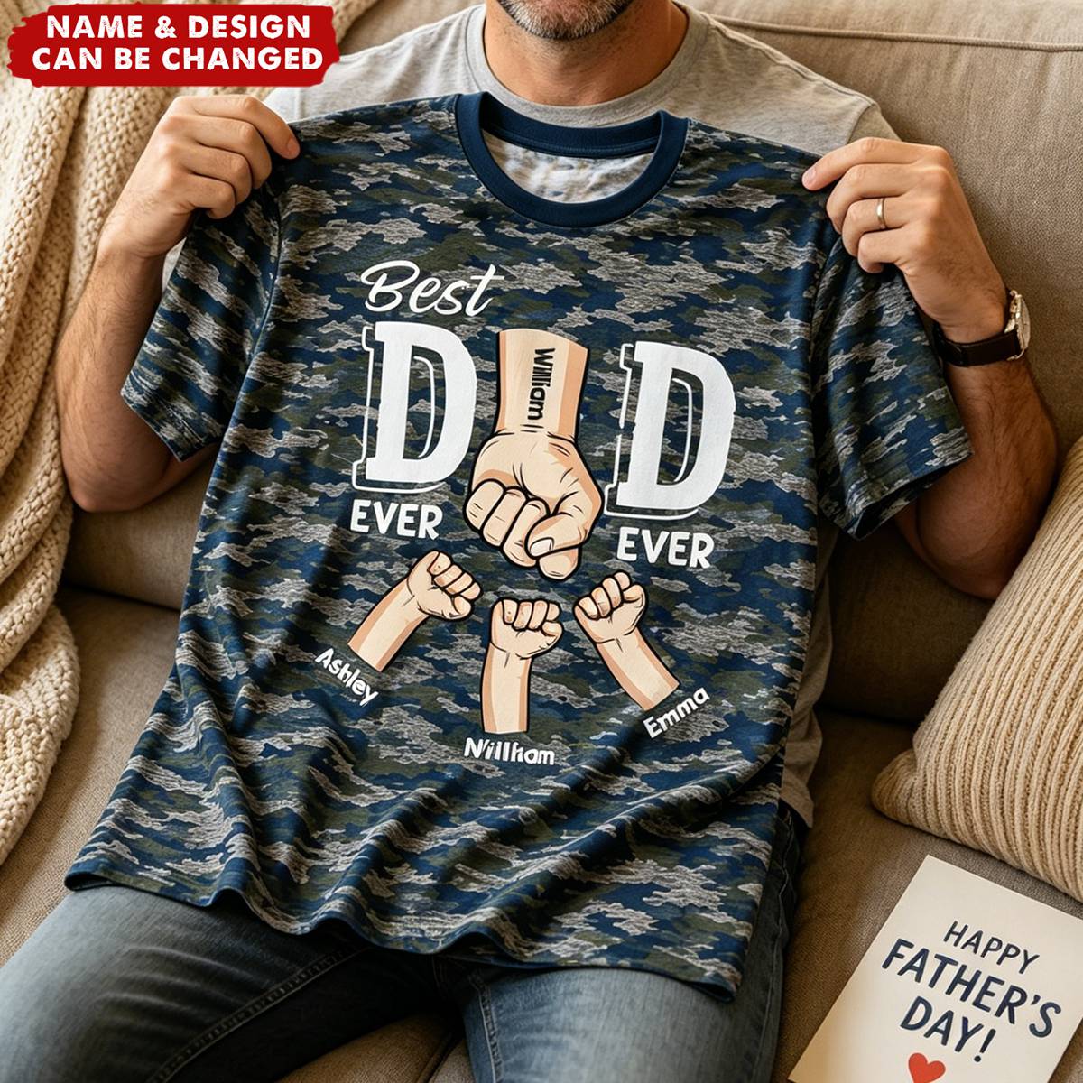 Best Dad Ever Ever Fist Bump Camo Pattern - Personalized Shirt - Father's Day Gift For Husband, Dad