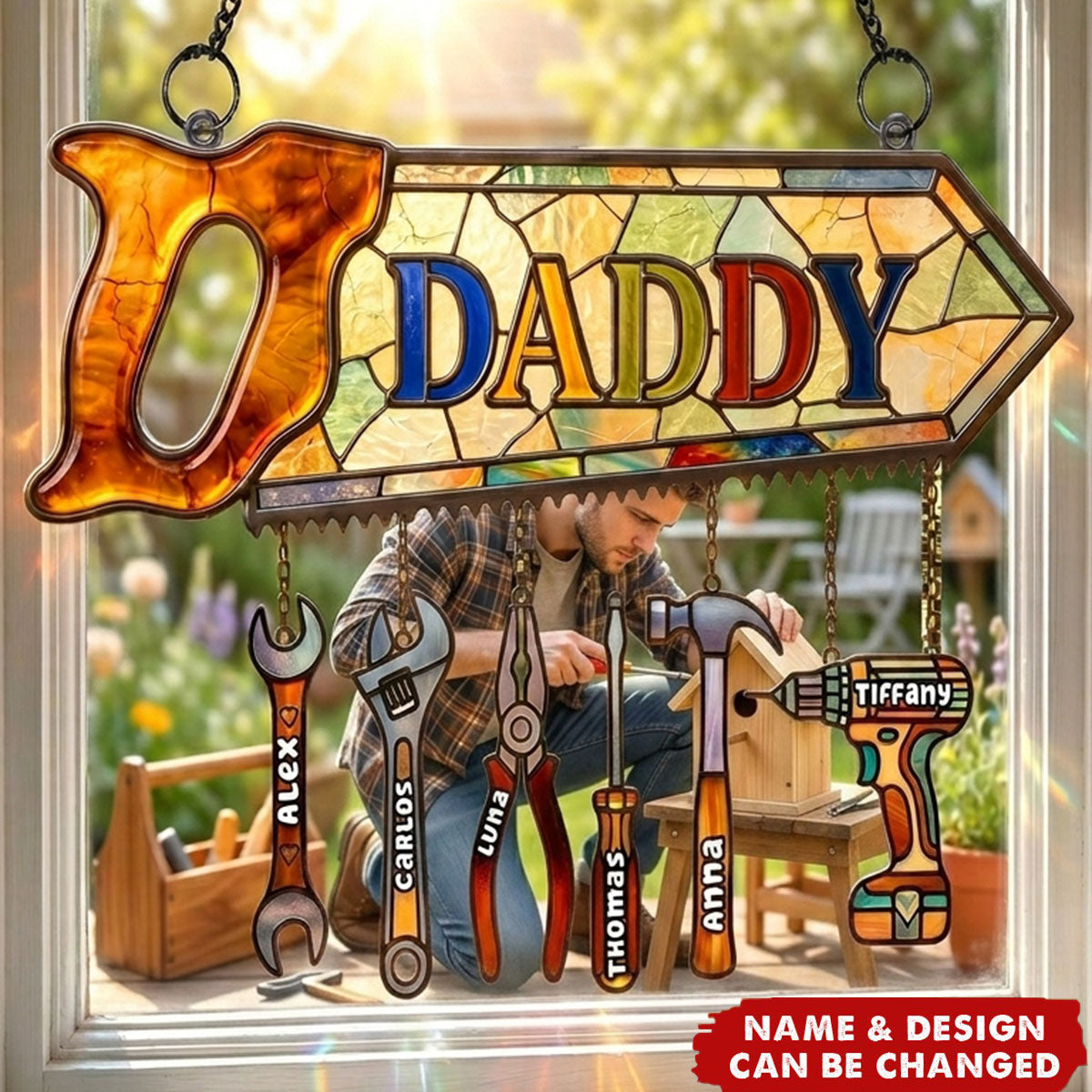 Daddy's Tool Kid Suncatcher Ornament - Personalized Gifts For Dad