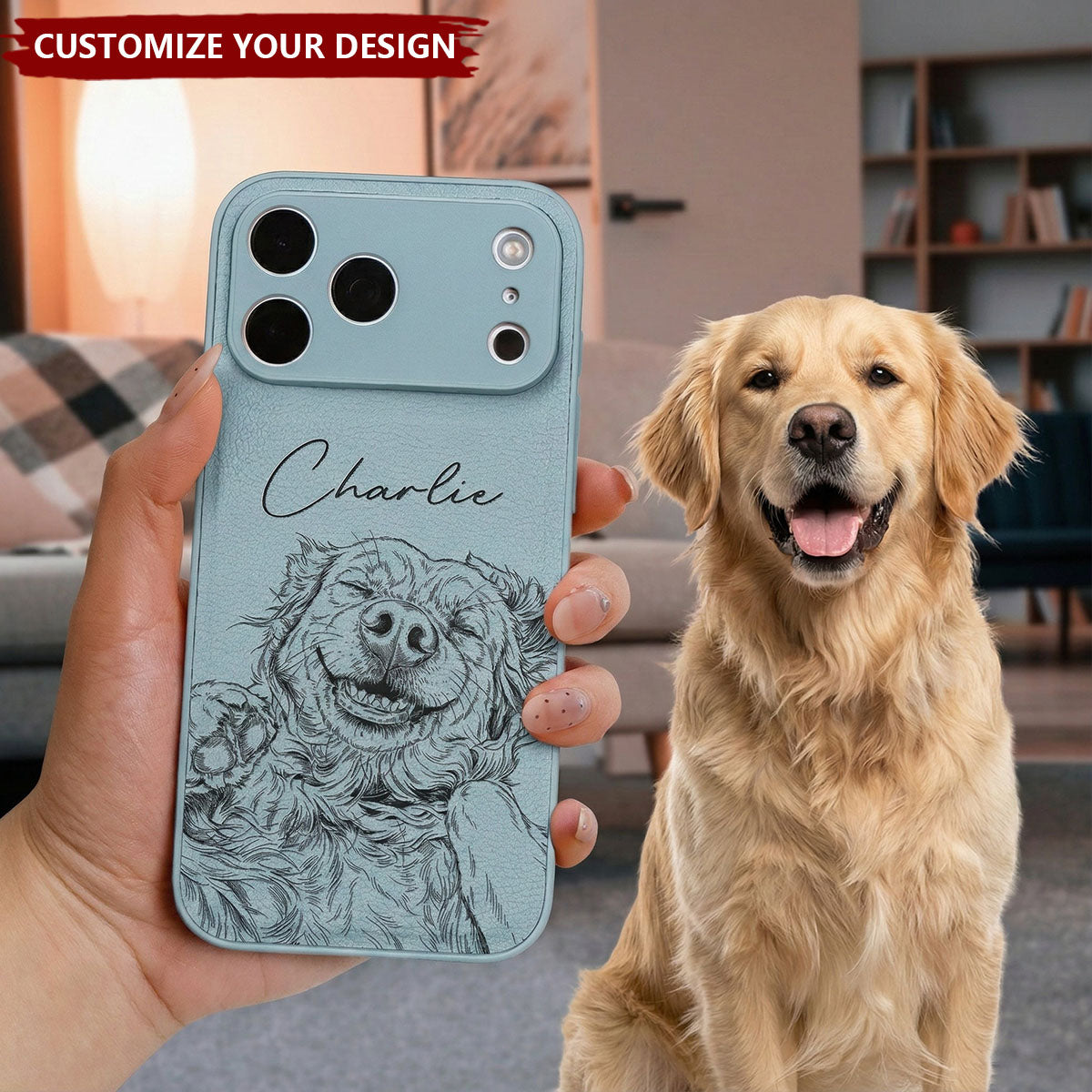 Custom Pet Portrait - Personalized Leather Phone Case