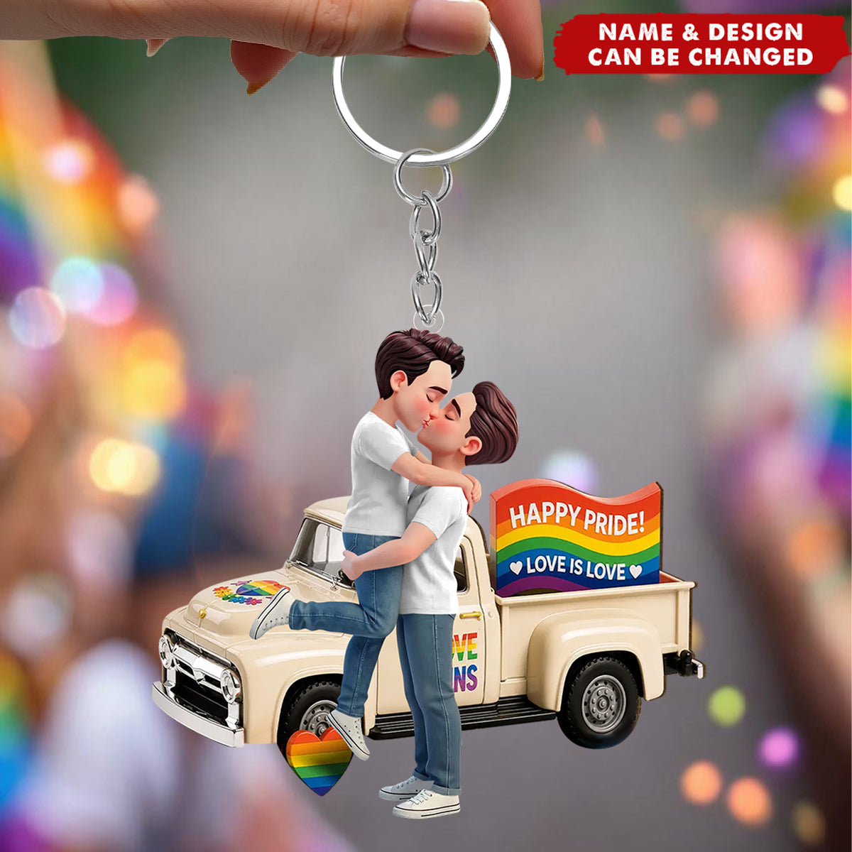 Love Is Love Couple Kissing By Truck - Personalized Acrylic Keychain