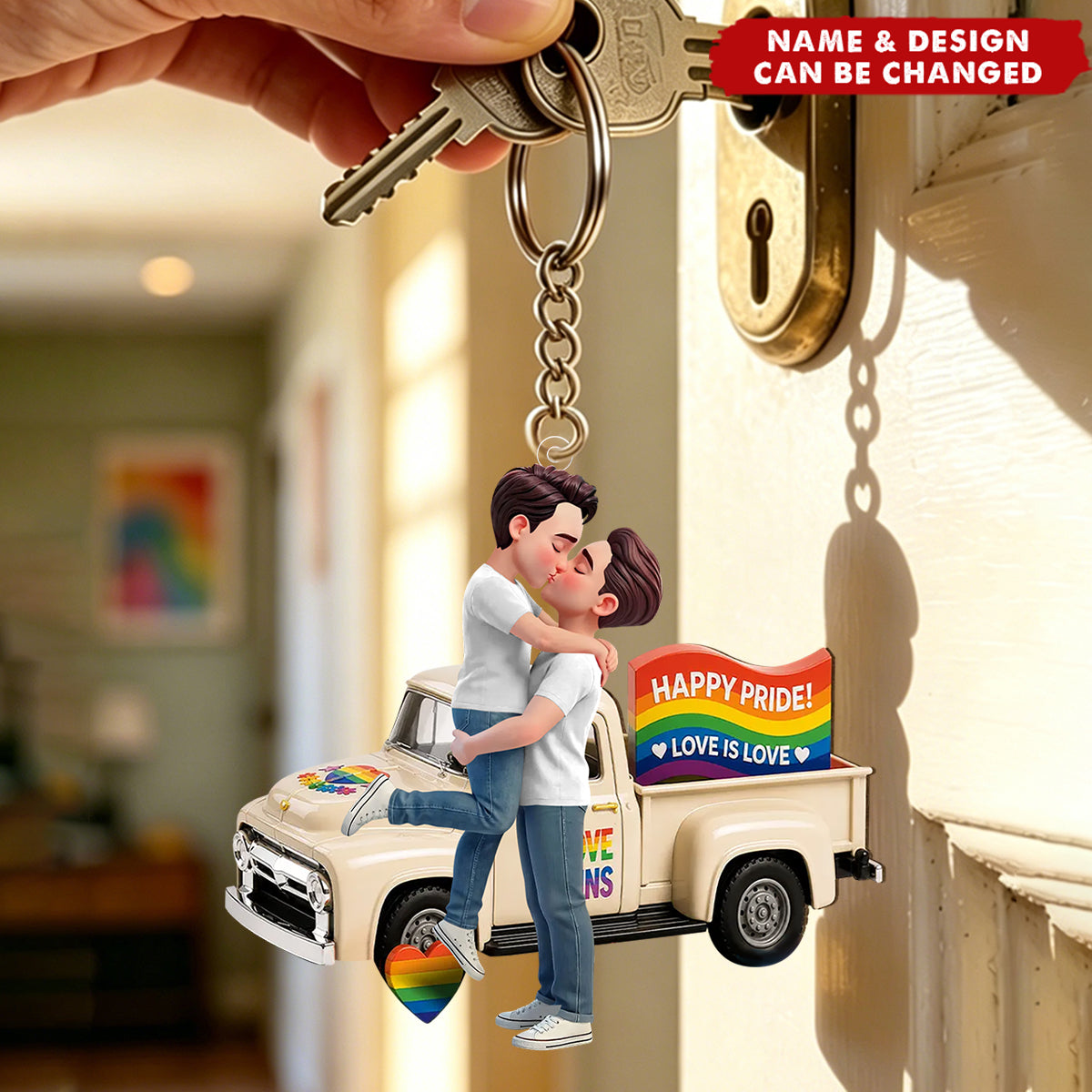 Love Is Love Couple Kissing By Truck - Personalized Acrylic Keychain
