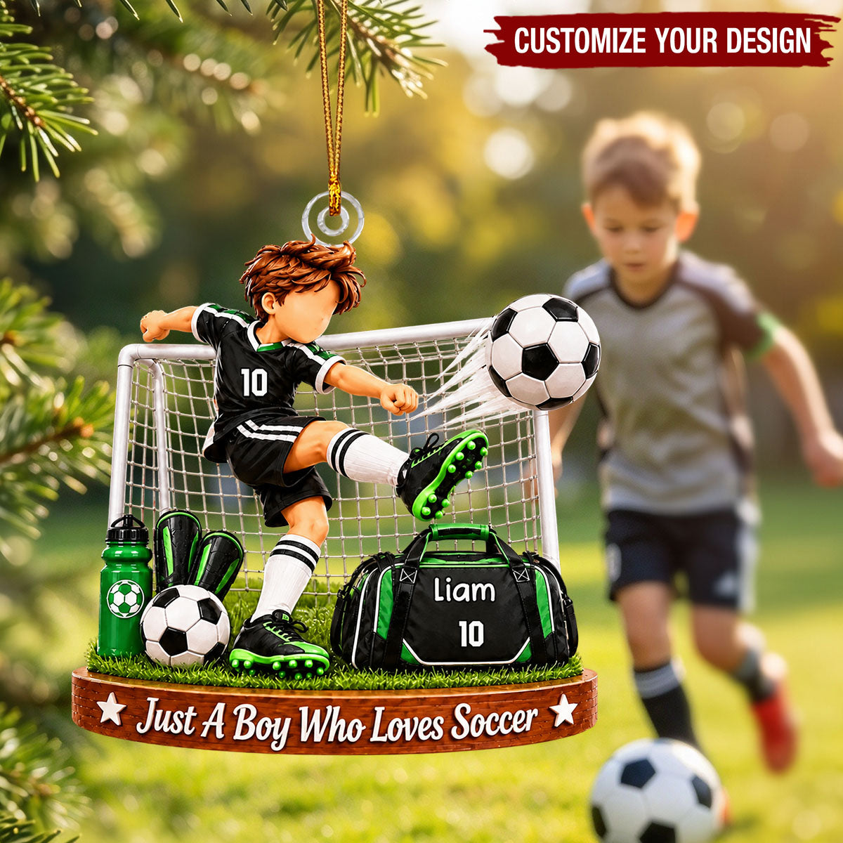 Personalized Soccer Player Acrylic Ornament, Custom Name Gift