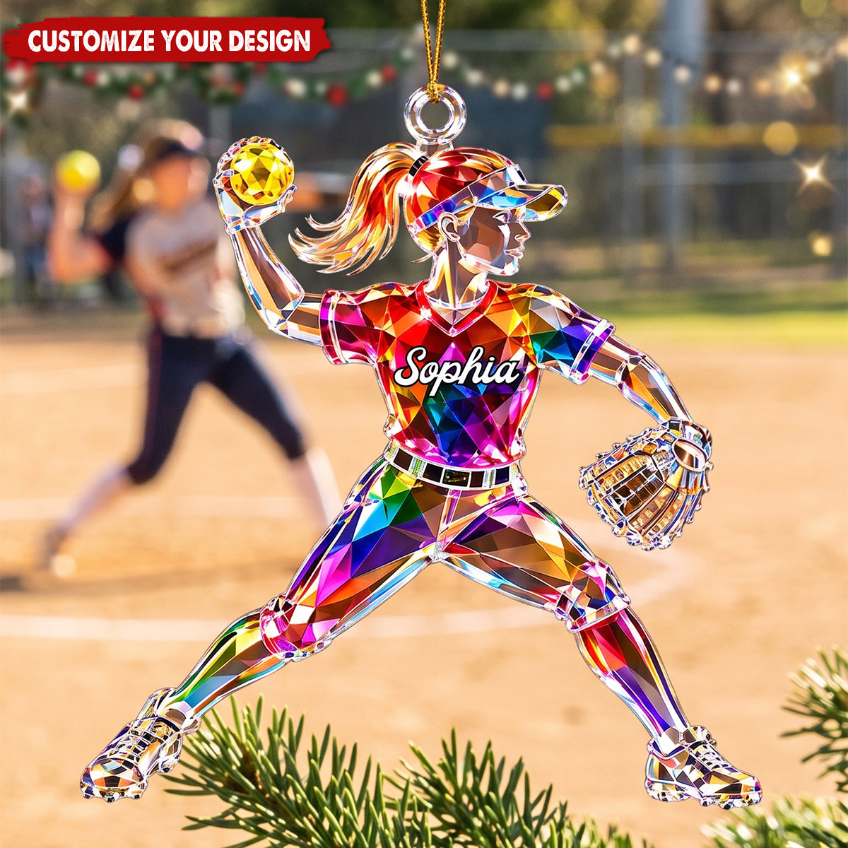 Personalized Softball Acrylic Ornament - Custom Name Softball Player Gift