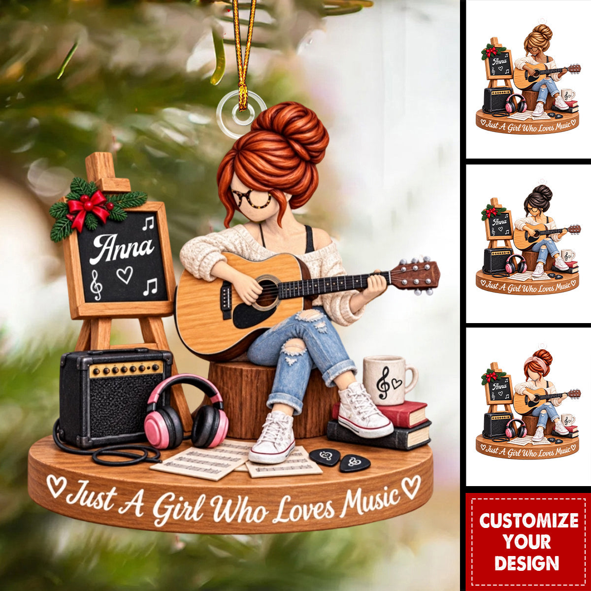 Personalized Guitar Christmas Ornament - Custom Name Music Lover Gift