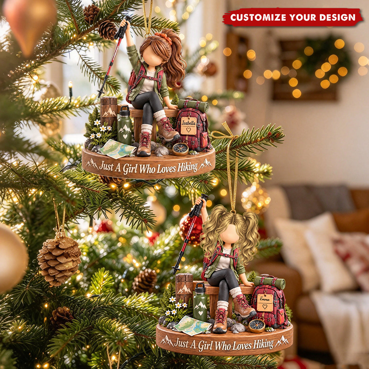 Personalized Hiking Ornament - Custom Name Hiker Girl Gift