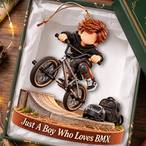 Personalized BMX Rider Ornament - Custom Name Gift for Teen Boy, Bicycle Christmas Decor