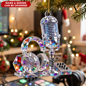 Personalized Crystal Microphone Christmas Ornament - Custom Music Producer DJ Decor